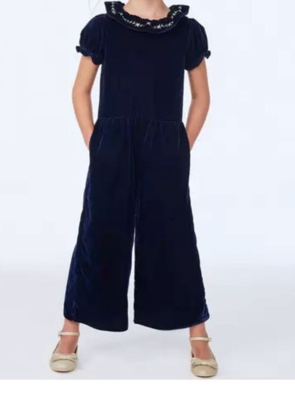 Janie and Jack velvet jumpsuit navy blue color